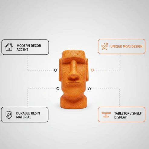 Orange Moai Head Decorative Showpiece – Stone Finish Statue for Home & Office Decor