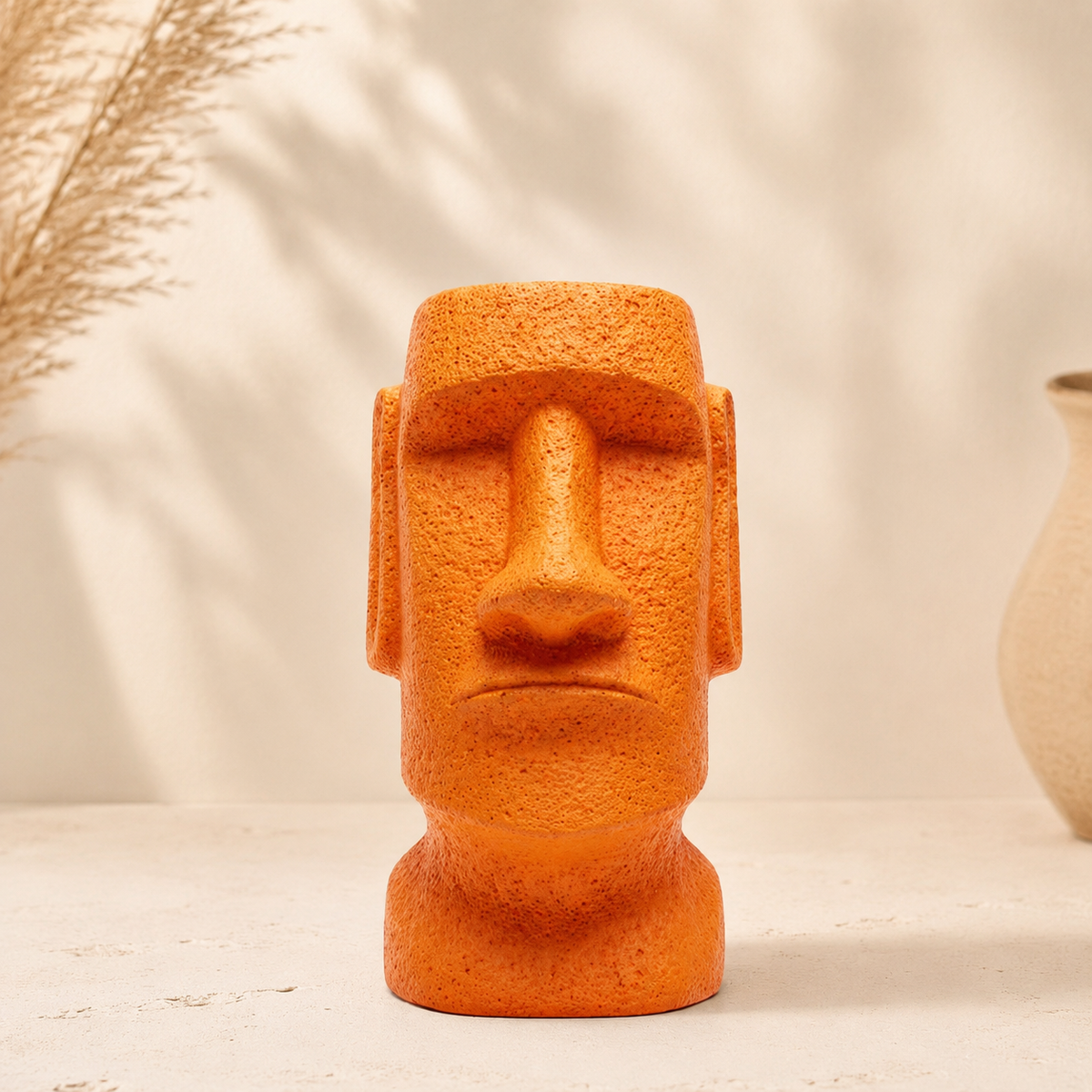 Orange Moai Head Showpiece