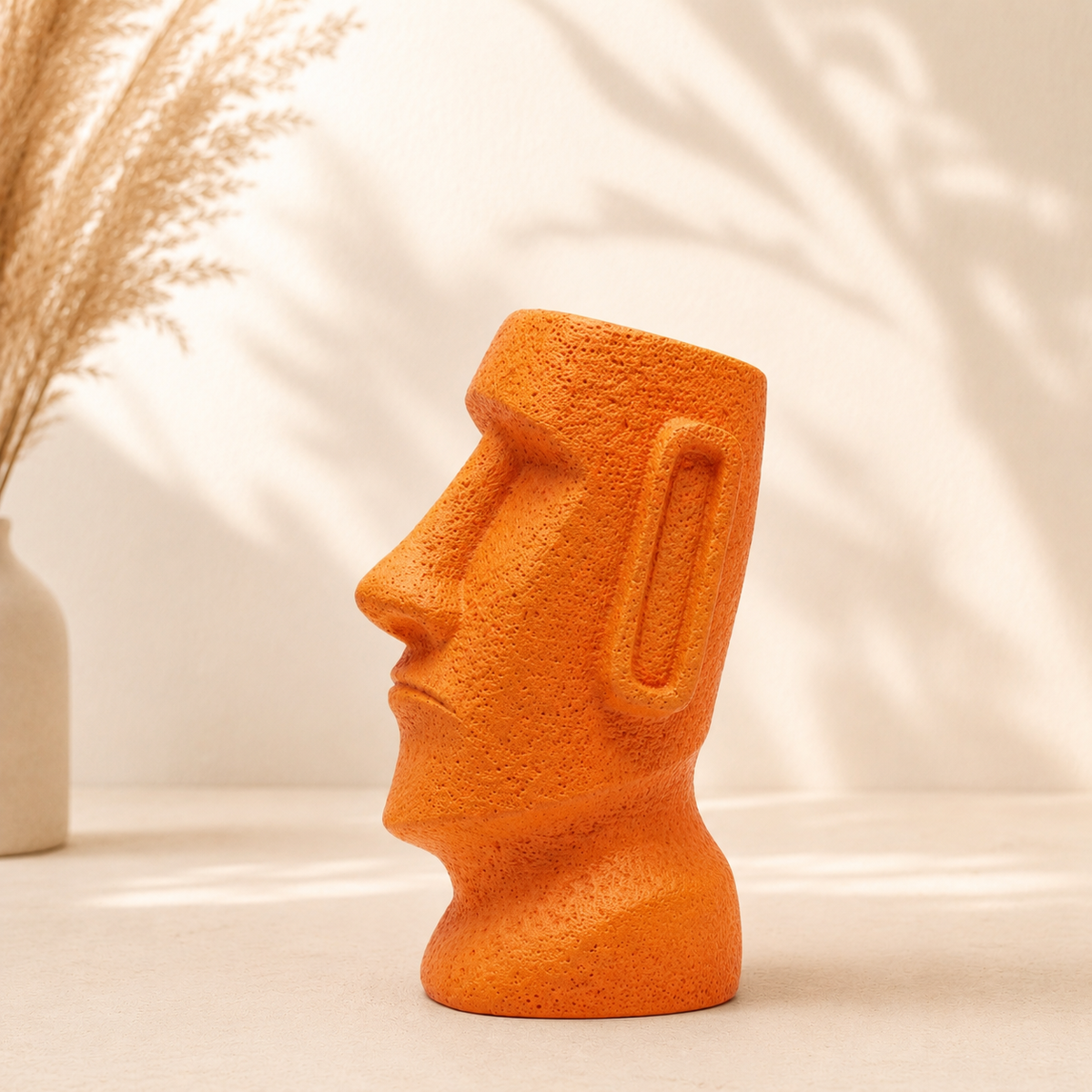 EssentialSoul Orange Moai Head Statue
