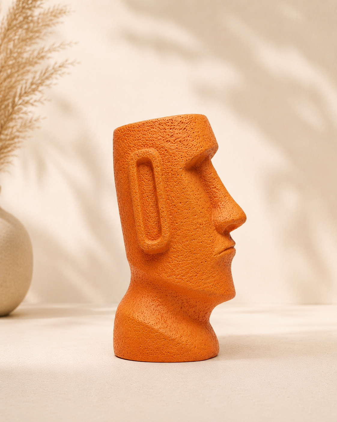 Orange Moai Sculpture for Home