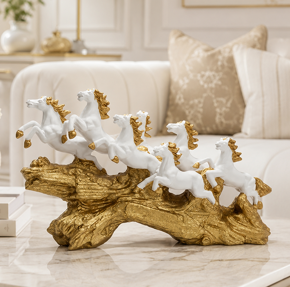 White Gold Horse Showpiece for Home