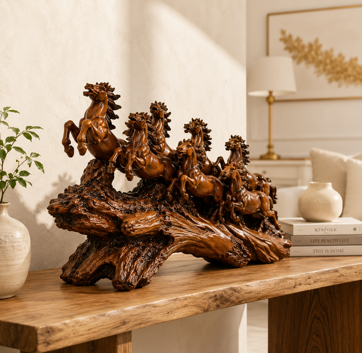Premium Seven Horses Resin Statue
