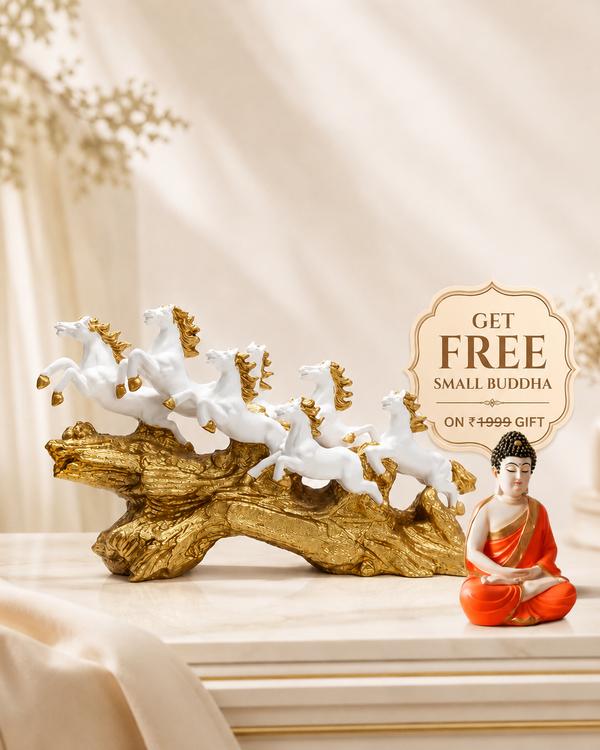 Premium White & Gold Seven Horses Showpiece