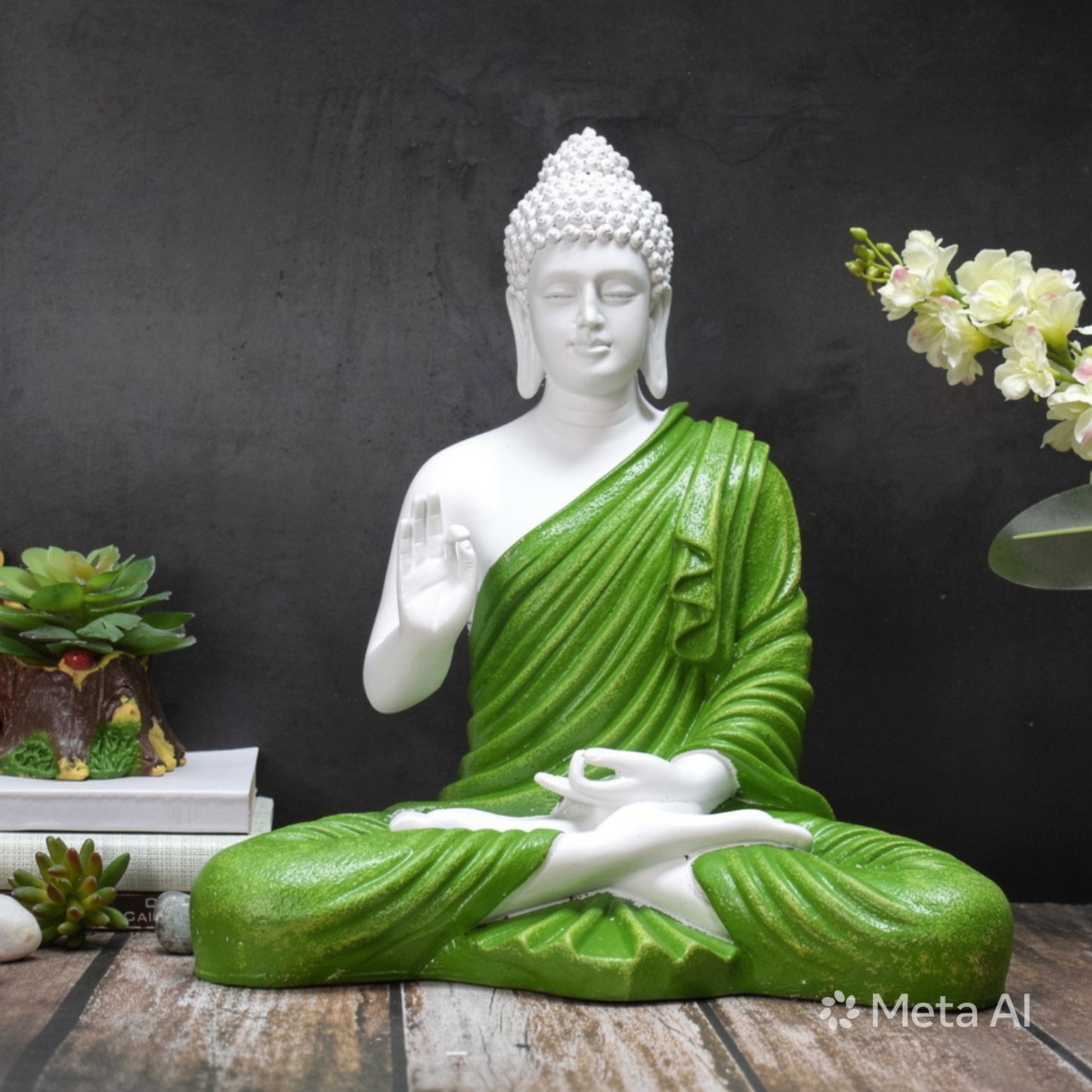 Green Meditating Buddha Statue for Home Decor
