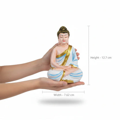 White & Sky Blue Buddha Statue | Premium Spiritual Home Decor Showpiece