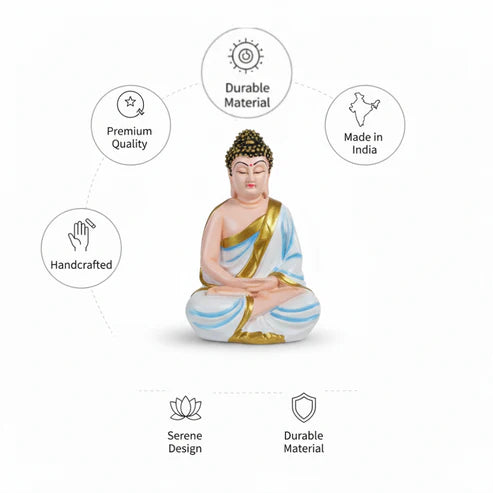 White & Sky Blue Buddha Statue | Premium Spiritual Home Decor Showpiece