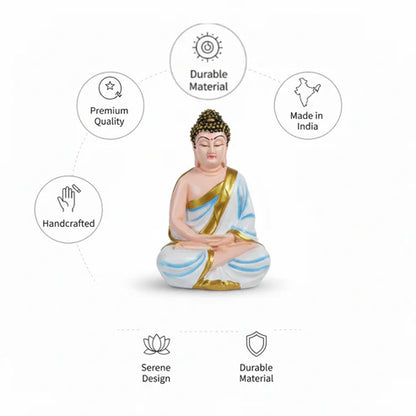 White & Sky Blue Buddha Statue | Premium Spiritual Home Decor Showpiece
