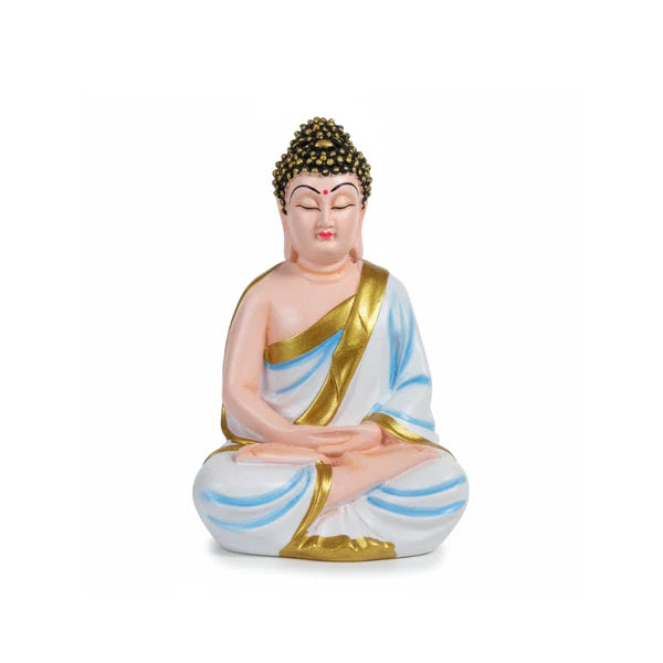 White & Sky Blue Buddha Statue | Premium Spiritual Home Decor Showpiece