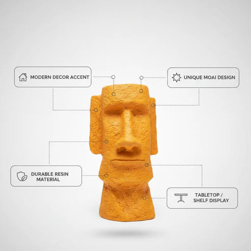 Yellow Moai Head Decorative Showpiece – Stone Finish Statue for Home & Office Decor